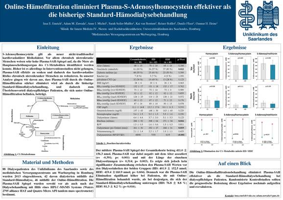 Online-Hämofiltration eliminiert Plasma-S-Adenosylhomocystein effektiver als die bisherige Standard-Hämodialysebehandlung